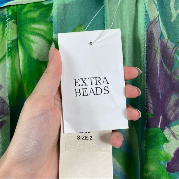 Sue Wong aqua/lime floral silk Dress Size 2 NWT - Picture 11 of 15